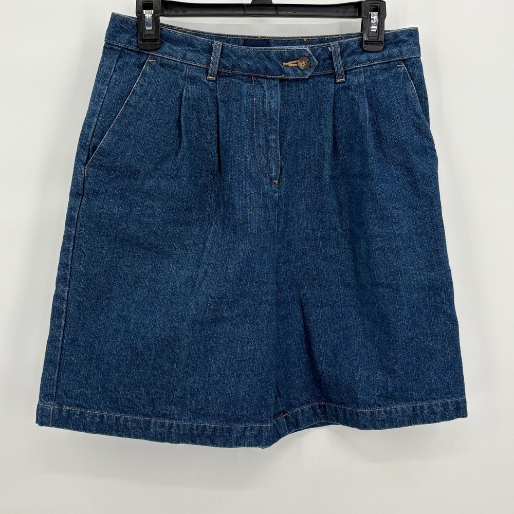 Basic Editions Womens High Rise Pleated Denim Shorts Blue Medium Wash Size 6 VTG